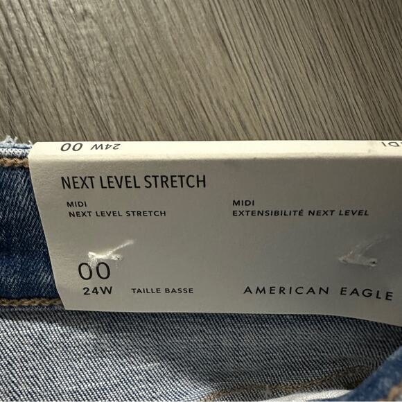 American Eagle Light Wash Next Level Stretch Midi Distressed‎ Denim Shorts Sz 00 - Picture 4 of 10